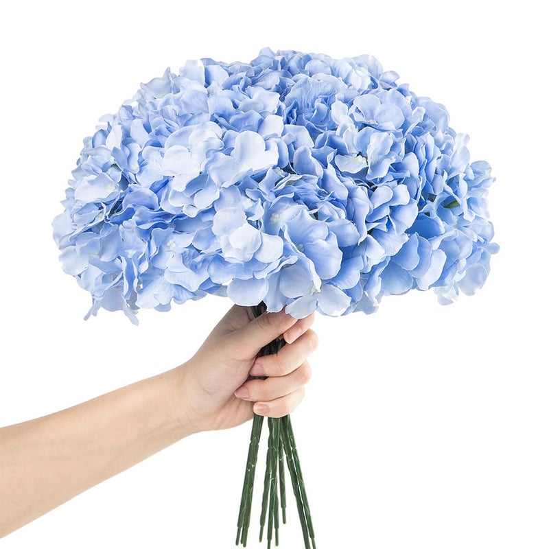 Exoment Silk Hydrangea Heads with Stems,Blue Artificial Flower Heads DIY Wedding Centerpiece Home Party Baby Shower Decor (Blue, 10) - Image 2